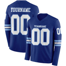 Laden Sie das Bild in den Galerie-Viewer, Custom Royal White-Light Blue Long Sleeve Authentic Football Jersey
