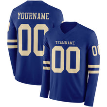 Laden Sie das Bild in den Galerie-Viewer, Custom Royal Cream Long Sleeve Authentic Football Jersey
