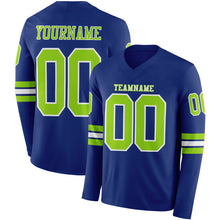 Laden Sie das Bild in den Galerie-Viewer, Custom Royal Neon Green-White Long Sleeve Authentic Football Jersey
