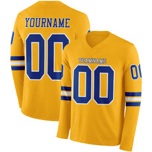 Загрузить изображение в средство просмотра галереи, Custom Gold Royal-White Long Sleeve Authentic Football Jersey
