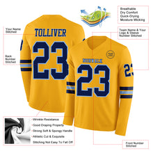 Загрузить изображение в средство просмотра галереи, Custom Gold Navy-Light Blue Long Sleeve Authentic Football Jersey
