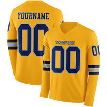 Загрузить изображение в средство просмотра галереи, Custom Gold Navy-Light Blue Long Sleeve Authentic Football Jersey
