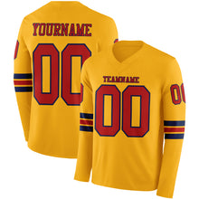 Laden Sie das Bild in den Galerie-Viewer, Custom Gold Red-Navy Long Sleeve Authentic Football Jersey
