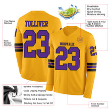 Загрузить изображение в средство просмотра галереи, Custom Gold Purple-Black Long Sleeve Authentic Football Jersey
