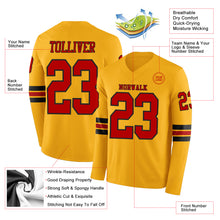 Laden Sie das Bild in den Galerie-Viewer, Custom Gold Red-Black Long Sleeve Authentic Football Jersey
