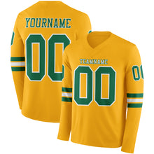 Laden Sie das Bild in den Galerie-Viewer, Custom Gold Kelly Green-White Long Sleeve Authentic Football Jersey
