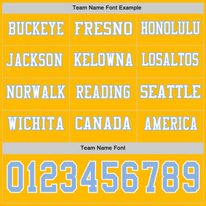 Custom Gold Light Blue-White Long Sleeve Authentic Football Jersey