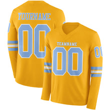 Laden Sie das Bild in den Galerie-Viewer, Custom Gold Light Blue-White Long Sleeve Authentic Football Jersey
