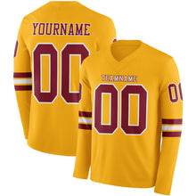 Laden Sie das Bild in den Galerie-Viewer, Custom Gold Crimson-White Long Sleeve Authentic Football Jersey

