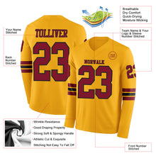 Загрузить изображение в средство просмотра галереи, Custom Gold Crimson-Black Long Sleeve Authentic Football Jersey
