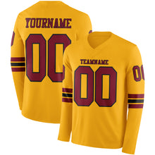Загрузить изображение в средство просмотра галереи, Custom Gold Crimson-Black Long Sleeve Authentic Football Jersey
