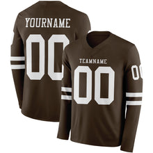 Laden Sie das Bild in den Galerie-Viewer, Custom Brwon White Long Sleeve Authentic Football Jersey
