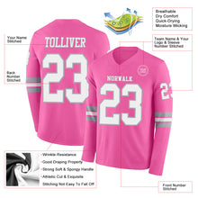 Charger l&#39;image dans la galerie, Custom Pink White-Gray Long Sleeve Authentic Football Jersey
