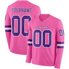 Charger l&#39;image dans la galerie, Custom Pink Purple-White Long Sleeve Authentic Football Jersey
