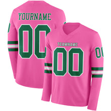 Charger l&#39;image dans la galerie, Custom Pink Kelly Green-White Long Sleeve Authentic Football Jersey
