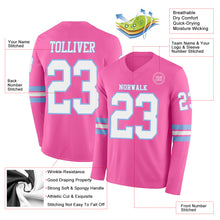 Charger l&#39;image dans la galerie, Custom Pink White-Light Blue Long Sleeve Authentic Football Jersey
