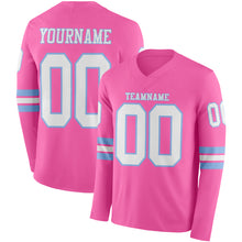 Charger l&#39;image dans la galerie, Custom Pink White-Light Blue Long Sleeve Authentic Football Jersey
