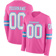 Charger l&#39;image dans la galerie, Custom Pink White-Sky Blue Long Sleeve Authentic Football Jersey
