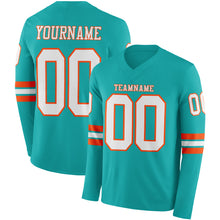 Charger l&#39;image dans la galerie, Custom Aqua White-Orange Long Sleeve Authentic Football Jersey
