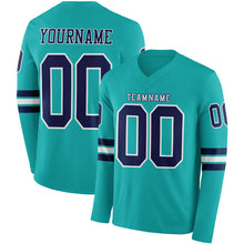 Charger l&#39;image dans la galerie, Custom Aqua Navy-White Long Sleeve Authentic Football Jersey
