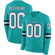 Charger l&#39;image dans la galerie, Custom Aqua White-Navy Long Sleeve Authentic Football Jersey
