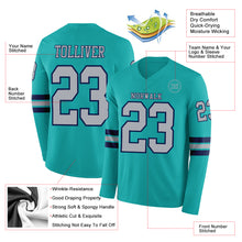 Charger l&#39;image dans la galerie, Custom Aqua Gray-Navy Long Sleeve Authentic Football Jersey

