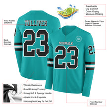 Charger l&#39;image dans la galerie, Custom Aqua Black-White Long Sleeve Authentic Football Jersey
