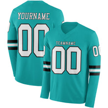 Charger l&#39;image dans la galerie, Custom Aqua White-Black Long Sleeve Authentic Football Jersey
