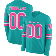 Charger l&#39;image dans la galerie, Custom Aqua Pink-White Long Sleeve Authentic Football Jersey
