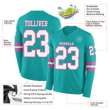 Charger l&#39;image dans la galerie, Custom Aqua White-Pink Long Sleeve Authentic Football Jersey
