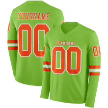 Laden Sie das Bild in den Galerie-Viewer, Custom Neon Green Orange-White Long Sleeve Authentic Football Jersey
