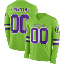 Laden Sie das Bild in den Galerie-Viewer, Custom Neon Green Purple-White Long Sleeve Authentic Football Jersey
