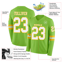 Charger l&#39;image dans la galerie, Custom Neon Green White-Gold Long Sleeve Authentic Football Jersey
