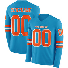 Charger l&#39;image dans la galerie, Custom Panther Blue Orange-White Long Sleeve Authentic Football Jersey
