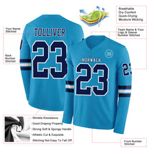 Charger l&#39;image dans la galerie, Custom Panther Blue Navy-White Long Sleeve Authentic Football Jersey

