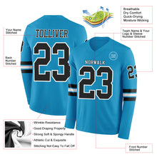 Charger l&#39;image dans la galerie, Custom Panther Blue Black-White Long Sleeve Authentic Football Jersey
