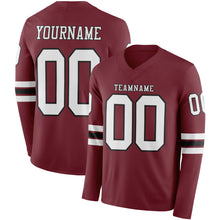 Charger l&#39;image dans la galerie, Custom Burgundy White-Black Long Sleeve Authentic Football Jersey

