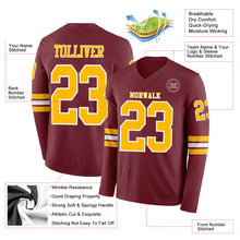 Charger l&#39;image dans la galerie, Custom Burgundy Gold-White Long Sleeve Authentic Football Jersey
