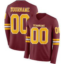 Charger l&#39;image dans la galerie, Custom Burgundy Gold-White Long Sleeve Authentic Football Jersey
