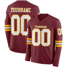 Charger l&#39;image dans la galerie, Custom Burgundy White-Gold Long Sleeve Authentic Football Jersey
