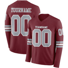 Charger l&#39;image dans la galerie, Custom Burgundy Gray-White Long Sleeve Authentic Football Jersey
