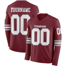Charger l&#39;image dans la galerie, Custom Burgundy White-Gray Long Sleeve Authentic Football Jersey
