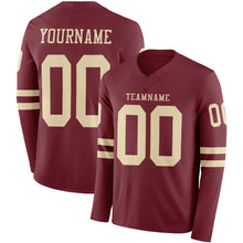 Charger l&#39;image dans la galerie, Custom Burgundy Cream Long Sleeve Authentic Football Jersey
