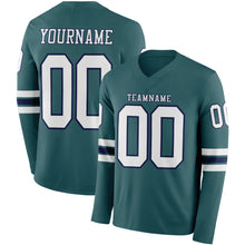 Charger l&#39;image dans la galerie, Custom Midnight Green White-Navy-White Long Sleeve Authentic Football Jersey
