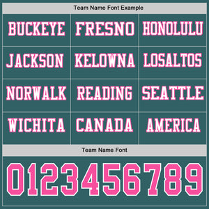 Custom Midnight Green Pink-White Long Sleeve Authentic Football Jersey