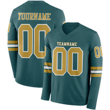 Charger l&#39;image dans la galerie, Custom Midnight Green Old Gold-White Long Sleeve Authentic Football Jersey
