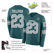 Charger l&#39;image dans la galerie, Custom Midnight Green Gray-White Long Sleeve Authentic Football Jersey
