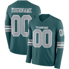 Charger l&#39;image dans la galerie, Custom Midnight Green Gray-White Long Sleeve Authentic Football Jersey
