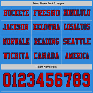Custom Powder Blue Red-Navy Long Sleeve Authentic Football Jersey