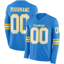 Charger l&#39;image dans la galerie, Custom Powder Blue White-Yellow Long Sleeve Authentic Football Jersey

